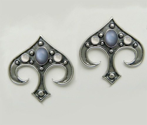 Sterling Silver Gothic Inspired Drop Dangle Earrings With Grey And White Moonstones